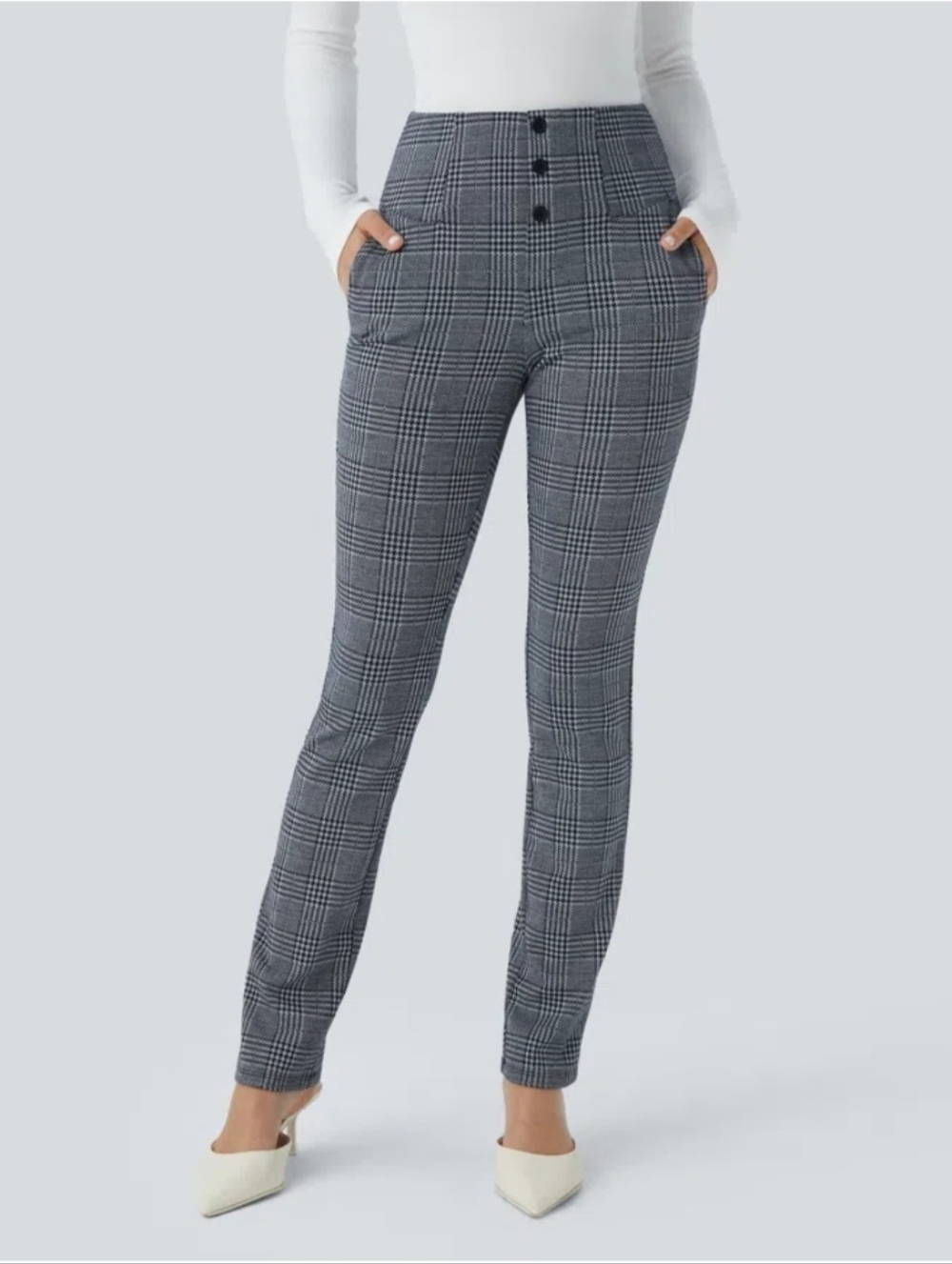HALARA Flex Blue Houndstooth Plaid Skinny Pants